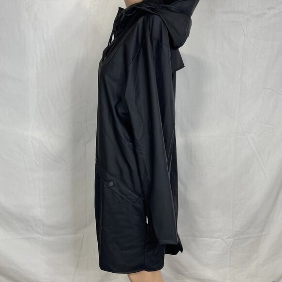 Rains Women's Rain Jacket Black Size S Long Hooded Button Front Waterproof - Picture 3 of 8
